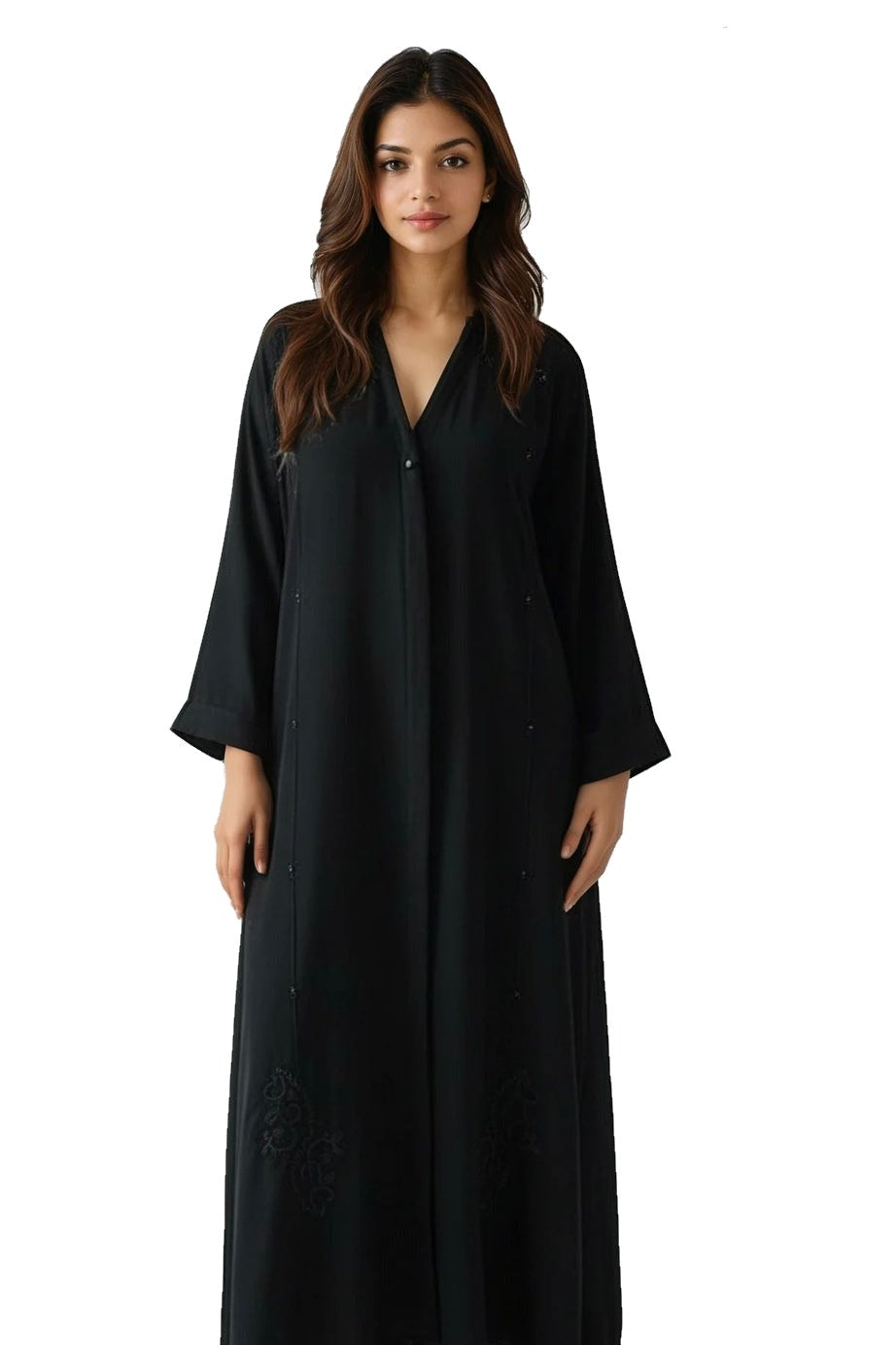 Model draagt een zwarte abaya van NIA